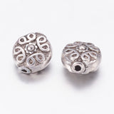 Tibetan Style Alloy Beads, Lead Free & Nickel Free & Cadmium Free, Flat Round, Antique Silver, about 11mm long, 10mm wide, 6mm thick, hole: 1mm, 20pc/Set