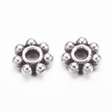 Tibetan Style Alloy Daisy Spacer Beads, Flower, Lead Free & Cadmium Free, Antique Silver, 4.5x1.5mm, Hole: 1mm, about 1000pcs/100g