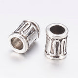 Tibetan Style Alloy Beads, Lead Free & Nickel Free & Cadmium Free, Column, Antique Silver, about 8mm long, 6mm wide, hole: 4mm, 50pc/Set