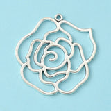 Tibetan Style Alloy Pendants, Rose, Antique Silver, Lead Free and Cadmium Free, 43x39x2mm, Hole: 2mm, 10pc/Set