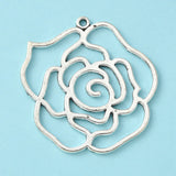Tibetan Style Alloy Pendants, Rose, Antique Silver, Lead Free and Cadmium Free, 43x39x2mm, Hole: 2mm, 10pc/Set