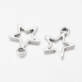 Tibetan Style Alloy Charms, Star, Antique Silver, Lead Free & Cadmium Free, 14.5x12x1mm, Hole:2mm, 50pc/Set