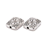 Tibetan Style Alloy Beads, Rectangle with Flower, Antique Silver, Lead Free & Cadmium Free & Nickel Free, 12x10x3mm, Hole: 1.5mm, 10pc/Set