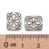 Tibetan Style Alloy Beads, Rectangle with Flower, Antique Silver, Lead Free & Cadmium Free & Nickel Free, 12x10x3mm, Hole: 1.5mm, 10pc/Set