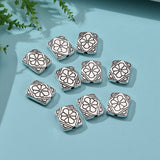 Tibetan Style Alloy Beads, Rectangle with Flower, Antique Silver, Lead Free & Cadmium Free & Nickel Free, 12x10x3mm, Hole: 1.5mm, 10pc/Set