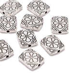 Tibetan Style Alloy Beads, Rectangle with Flower, Antique Silver, Lead Free & Cadmium Free & Nickel Free, 12x10x3mm, Hole: 1.5mm, 10pc/Set