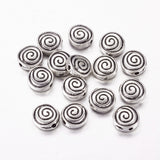 Tibetan Style Alloy Beads, Lead Free and Cadmium Free, Flat Round, Antique Silver, 8x8x4mm, Hole: 1mm, 50pc/Set