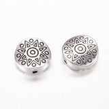 Tibetan Style Alloy Beads, Cadmium Free & Nickel Free & Lead Free, Flat Round with Star, Antique Silver, about 10mm in diameter, 4mm thick, hole: 1.5mm, 20pc/Set