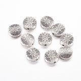 Tibetan Style Alloy Beads, Cadmium Free & Nickel Free & Lead Free, Flat Round with Star, Antique Silver, about 10mm in diameter, 4mm thick, hole: 1.5mm, 20pc/Set