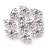 Tibetan Style Links connectors, Flower, Lead Free and Cadmium Free, Antique Silver, 16x8x3.5mm, Hole: 1.5mm, 50pc/Set