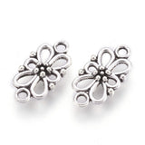 Tibetan Style Links connectors, Flower, Lead Free and Cadmium Free, Antique Silver, 16x8x3.5mm, Hole: 1.5mm, 50pc/Set