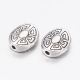 Tibetan Style Alloy Beads, Oval, Antique Silver, Lead Free & Cadmium Free, 11x9x4mm, Hole: 2mm, 20pc/Set