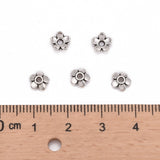 Antique Silver Plated Tibetan Silver 5-Petal Flower Bead Caps, Lead Free & Cadmium Free, about 6.5mm long, 6.5mm wide, 2mm thick, Hole: 2mm, 200pc/Set