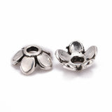 Antique Silver Plated Tibetan Silver 5-Petal Flower Bead Caps, Lead Free & Cadmium Free, about 6.5mm long, 6.5mm wide, 2mm thick, Hole: 2mm, 200pc/Set