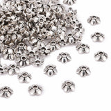 Antique Silver Plated Tibetan Silver 5-Petal Flower Bead Caps, Lead Free & Cadmium Free, about 6.5mm long, 6.5mm wide, 2mm thick, Hole: 2mm, 200pc/Set