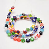 Handmade Millefiori Glass Flat Round Bead Strands, Single Flower Design, Colorful, 6x2.5mm, Hole: 1mm, about 64~68pcs/strand, 14.5~15 inch