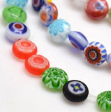 Handmade Millefiori Glass Flat Round Bead Strands, Single Flower Design, Colorful, 6x2.5mm, Hole: 1mm, about 64~68pcs/strand, 14.5~15 inch