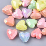 Opaque Acrylic Beads, AB Color Plated, Faceted, Heart, Mixed Color, 13x13x7.5mm, Hole: 2.5mm, 50pc/Set