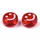 Transparent Acrylic Beads, Flat Round with White Smiling Face, Mixed Color, 10x5mm, Hole: 2mm, 100pc/Set