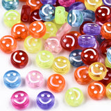 Transparent Acrylic Beads, Flat Round with White Smiling Face, Mixed Color, 10x5mm, Hole: 2mm, 100pc/Set