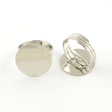 Flat Round Brass Pad Ring Settings, Adjustable Ring Base Findings, Nickel Free, Platinum, Tray: 20mm, 18mm, 5pcs/Set