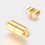 Brass Magnetic Clasps with Loops, Nickel Free, Column, Golden, 16x6mm, Hole: 1.5mm, 5Set/Set