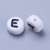 White Chunky Letter Acrylic Flat Round Beads for Kids Jewelry, Horizontal Hole, 7x4mm, Hole: 1.8mm, about 350pcs/50g, 50g/Set