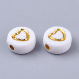 Plating Acrylic Beads, Metal Enlaced, Flat Round with Heart, Golden Plated, 7x4mm, Hole: 1.5mm, 200pc/Set