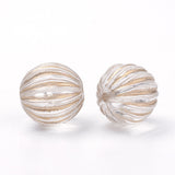 Plating Transparent Acrylic Beads, Golden Metal Enlaced, Corrugated Round, Clear, 14mm, Hole: 2mm, 10pc/Set