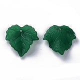 Autumn Theme Transparent Frosted Acrylic Pendants, Maple Leaf, Dark Green, 24x22.5x3mm, Hole: 1mm, 100pc/Set