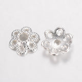 Alloy Fancy Bead Caps, Hollow 6-Petal Flower, Silver Color Plated, 6.5x2mm, Hole: 1mm, 100pc/Set