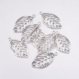 Alloy Pendants, Lead Free, Leaf, Antique Silver, 49.5x27.5x2mm, Hole: 3.5mm, 10pc/Set