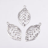 Alloy Pendants, Lead Free, Leaf, Antique Silver, 49.5x27.5x2mm, Hole: 3.5mm, 10pc/Set