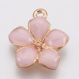 Zinc Alloy Enamel Pendants, Flower, Golden, Pink, 16.5x14.5x2.5~3mm, Hole: 1.5mm, 10pc/Set