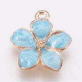 Zinc Alloy Enamel Pendants, Flower, Golden, Light Sky Blue, 16.5x14.5x2.5~3mm, Hole: 1.5mm, 10pc/Set