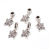 Alloy European Dangle Charms, Butterfly, Antique Silver, 27mm, Hole: 5mm, 5pc/Set