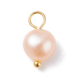 Natural Cultured Freshwater Pearl Charms, with Golden Brass Ball Head pins, Oval, Seashell Color, 10~12x5.5~7x4.5~6mm, Hole: 2.4~2.7mm, 10pc/Set