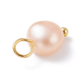 Natural Cultured Freshwater Pearl Charms, with Golden Brass Ball Head pins, Oval, Seashell Color, 10~12x5.5~7x4.5~6mm, Hole: 2.4~2.7mm, 10pc/Set