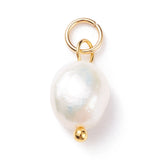 Grade B Natural Cultured Freshwater Pearl Charms, with 304 Stainless Steel Jump Rings, Polished Rice, Golden, 13.5~15x7~7.5x5~6mm, Hole: 3.6mm, 10pcs/Set