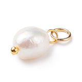 Grade B Natural Cultured Freshwater Pearl Charms, with 304 Stainless Steel Jump Rings, Polished Rice, Golden, 13.5~15x7~7.5x5~6mm, Hole: 3.6mm, 10pcs/Set