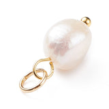 Grade B Natural Cultured Freshwater Pearl Charms, with 304 Stainless Steel Jump Rings, Polished Rice, Golden, 13.5~15x7~7.5x5~6mm, Hole: 3.6mm, 10pcs/Set