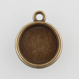 Vintage Flat Round Alloy Pendant Cabochon Settings, Cadmium Free & Nickel Free & Lead Free, Antique Bronze, Tray: 12mm, 18x15x3mm, Hole: 1.5mm, 10pc/Set