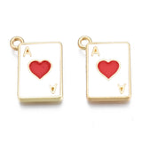 Rack Plating Alloy Enamel Pendants, Light Gold, Cadmium Free & Nickel Free & Lead Free, Playing Cards Ace of Hearts, Red, 19x14x2mm, Hole: 1.6mm, 10pc/Set