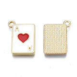 Rack Plating Alloy Enamel Pendants, Light Gold, Cadmium Free & Nickel Free & Lead Free, Playing Cards Ace of Hearts, Red, 19x14x2mm, Hole: 1.6mm, 10pc/Set