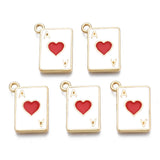 Rack Plating Alloy Enamel Pendants, Light Gold, Cadmium Free & Nickel Free & Lead Free, Playing Cards Ace of Hearts, Red, 19x14x2mm, Hole: 1.6mm, 10pc/Set