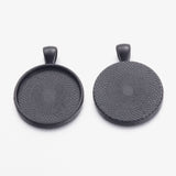 Electrophoresis Alloy Flat Round Pendant Cabochon Settings, Plain Edge Bezel Cups, Cadmium Free & Nickel Free & Lead Free, Black, Tray: 25mm, 36.5x28x3mm, Hole: 7x4mm, 10pc/Set