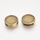 Tibetan Style Alloy Slide Charms Cabochon Settings, Flat Round, Cadmium Free & Nickel Free & Lead Free, Antique Bronze, Tray: 14mm, 16x5mm, Hole: 10x2.5mm, 20pc/Set