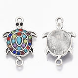 Alloy Links, with Colorful Resin and Rhinestone, Sea Turtle, Antique Silver, 25.5x16.5x4mm, Hole: 1.8mm, 10pc/Set