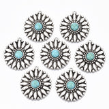 Tibetan Style Alloy Pendants, with Synthetic Turquoise, Cadmium Free & Lead Free, Flower, Antique Silver, 34x30x6mm, Hole: 1.8mm, 2pc/Set