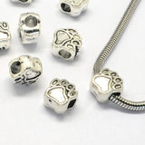 Alloy European Beads, Enamel Settings, Large Hole Beads, Dog Paw Prints, Antique Silver, 11.5x10.5x7.5mm, Hole: 5mm, 10pc/Set